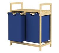 ML-Design Panier à Linge en Bambou Bleu Foncé Collecteur de Linge avec 2 Sacs 60 L Rangement Buanderie 63x33x73cm pour Salle de