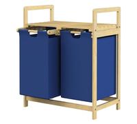ML-Design Panier à Linge en Bambou, Bleu Foncé, Collecteur de Linge avec 2 Sacs à Linge Extensibles 60 L, Rangement Buanderie, LxlxH: 63x33x73 cm, Coffre avec Etagère, Salle de Bain, Chambre, Dortoir