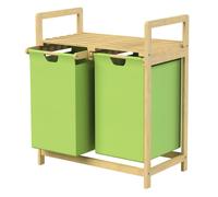 ML-Design Panier à Linge en Bambou Vert Collecteur de Linge avec 2 Sacs 60 L Rangement Buanderie 63x33x73 cm pour Salle de Bain