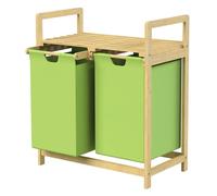 ML-Design Panier à Linge en Bambou, Vert, Collecteur de Linge avec 2 Sacs à Linge Extensibles 60 L, Rangement Buanderie, LxlxH: 63x33x73 cm, Coffre avec Etagère pour Salle de Bain, Chambre, Dortoir