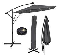 ML-Design Parasol Déporté avec LED Solaire Ø 300 cm Anthracite en Aluminium à Manivelle, Protection UV50+ Imperméable, Modèle Inclinable et Pivotant 360°, Meuble pour Jardin, Housse et Support inclus