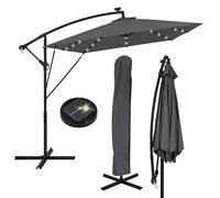 ML-Design Parasol Déporté avec LED Solaire Ø 330 cm Anthracite en Aluminium à Manivelle, Protection UV50+ Imperméable, Modèle Inclinable et Pivotant 360°, Meuble pour Jardin, Housse et Support inclus