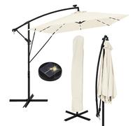 ML-Design Parasol Déporté avec LED Solaire Ø 330 cm Beige en Aluminium à Manivelle, Protection UV50+ Imperméable, Modèle Inclinable et Pivotant 360°, Meuble pour Jardin, Housse et Support inclus