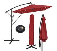 ML-Design Parasol Déporté avec LED Solaire Ø 330 cm Rouge en Aluminium à Manivelle, Protection UV50+ Imperméable, Modèle Inclinable et Pivotant 360°, Meuble pour Jardin, Housse et Support inclus