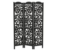 ML-Design Paravent Intérieur Décoratif 3 Panneaux, Séparateur de Pièce | Yokohama, Cadre en Bois de Paulownia Noir, Pliable, Modulable et Léger, Cloison Ajourée Pré-assemblé, Brise-Vue, 172 x 121 cm