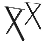 ML-Design Pieds de Table à Manger en Métal Noir, Lot de 2, d'Exterieur Résistante aux Intempéries, Forme de X, Réglables en Hauteur, Cadre de Bureau Banc Meubles, 60x72 cm, Profil Ovale en Acier