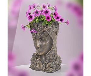 ML-Design Pot de Plantes/Fleurs Tête de Déesse, 21x16x32 cm, Bronze, Résine, Intérieur/Extérieur, Statue Massif, Femme Sculpture, Dame Visage, Vase Cache-Pot, Planteur Décoration, Urne pour Jardin