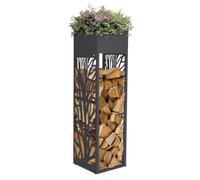 ML-Design Range-bûches Intérieur Extérieur avec Jardinière, Acier Galvanisé | Rangement Bois de Chauffage, Résistant aux Intempéries, Structure Modulaire, Motif de Branches, Anthracite, 30 x 30 x 111 cm
