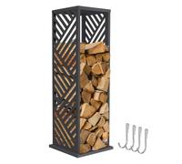 ML-Design Range-bûches Vertical en Acier Galvanisé 37,5 x 37,5 x 112 cm | Porte-bûches en Colonne, Intérieur et Extérieur, Motif à Rayures, Support Bois de Chauffage, 4 Crochets, Anthracite Mat