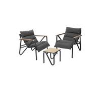 ML-Design Salon de Jardin Extérieur, 3 Pièces, Anthracite-Gris, en Acier/Effet Bois, 2 Chaises 1 Table Basse et Coussins d'Assise, Ensemble de Meubles de Terrasse Mobilier Résistant aux Intempéries