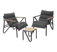 ML-Design Salon de Jardin Extérieur, 3 Pièces, Anthracite-Gris, en Acier/Effet Bois, 2 Chaises 1 Table Basse et Coussins d'Assise, Ensemble de Meubles de Terrasse Mobilier Résistant aux Intempéries