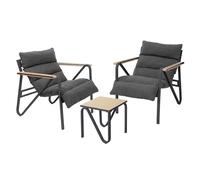 ML-Design Salon de Jardin Extérieur, 3 Pièces, Anthracite-Gris, en Acier/Effet Bois, 2 Chaises 1 Table Basse et Coussins d'Assise, Ensemble de Meubles de Terrasse Mobilier Résistant aux Intempéries