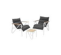 ML-Design Salon de Jardin Extérieur, 3 Pièces, Blanc-Gris, en Acier/Effet Bois, 2 Chaises