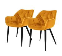 ML-Design Set 2 Chaises de Salle à Manger, Jaune Moutarde, Assise Rembourrée en Velours, Pieds Métalliques Noir, avec Dossier et Accoudoirs Ergonomiques, Fauteuil Moderne Salon Bureau Chambre Cuisine