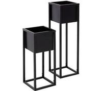 ML-Design Set 2 Supports de Plantes Différentes Hauteurs, Noir, 21x 50/21x70 cm, Pot de Fleurs Herbes Aromatiques avec Jardinière, en Métal, Robuste et Résistants aux Intempéries, Intérieur/Extérieur