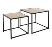 ML-Design Set 2x Table d'appoint basse 40x40x40/50x50x45cm carré noir imitation chêne châssis métallique empilable décorative ensemble de tables gigognes de salon canapé console salle à manger chambre