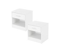 ML-Design Set 2x Table de Chevet avec 1x Tiroir, 1x Compartiment Ouvert, Blanc, 36,5 x 38,5 x 30 cm, Bois, Table de Nuit d'Appoint