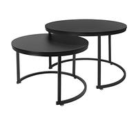 ML-Design Set 2X Tables d`Appoint, Rond, Ø 59x40 cm/Ø74x48 cm, en MDF Noir Mat/Structure Métal Noir, Tables Gigognes Modernes, Multiples Usages, Table d'Extrémité de Canapé, Décoration d'Intérieur