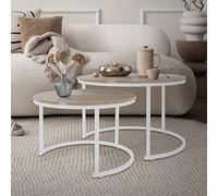 ML-Design Set 2X Tables d`Appoint, Rond, Ø 59x40 cm/Ø74x48 cm, MDF Chêne Sonoma/Structure Métal Blanc, Tables Gigognes Modernes, Multiples Usages, Table d'Extrémité de Canapé, Décoration d'Intérieur