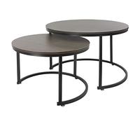 ML-Design Set 2X Tables d`Appoint, Rond, Ø59x40 cm/Ø74x48 cm, en MDF Chêne Foncé/Structure Métal Noir, Tables Gigognes Modernes, Multiples Usages, Table d'Extrémité de Canapé, Décoration d'Intérieur