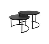 ML-Design Set 2x Tables dAppoint, Rond, Ø 59x40 cm/Ø74x48 cm, en MDF Noir Mat/Structure