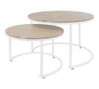 Tables d'Appoint Gigognes ML-Design - Chêne Sonoma/Métal Blanc - Ø 59x40 cm/Ø74x48 cm