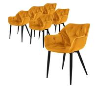 ML-Design Set 6 Chaises de Salle à Manger, Jaune Moutarde, Assise Rembourrée en Velours, Pieds Métalliques Noir, avec Dossier et Accoudoirs Ergonomiques, Fauteuil Moderne Salon Bureau Chambre Cuisine