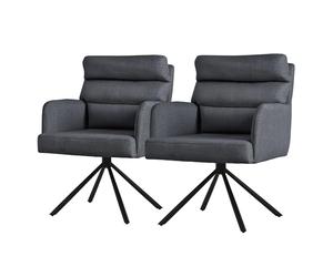 ML-Design Set de 2 Chaises de Salle à Manger Anthracite, Pivotantes Position Voiture, Chaises Rembourrées avec Revêtement en Polyester et Coussins de Dossier, Pieds Métalliques, Fauteuil de Cuisine