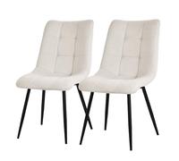 ML-Design Set de 2 Chaises de Salle à Manger Beige, avec Revêtement en Tissu Polyester et Pieds Métalliques Noirs, Chaises de Cuisine avec Dossier, Chaises Rembourrées pour Salon Bureau, Kit Montage