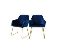 ML-Design Set de 2 Chaises de Salle à Manger, Bleu, Assise Rembourrée en Velours, Pieds Dorés en Métal, avec Dossier et Accoudoirs Ergonomiques, Fauteuil Moderne de Salon Bureau Chambre Cuisine