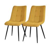 ML-Design Set de 2 Chaises de Salle à Manger Jaune Moutarde, avec Revêtement en Tissu Polyester et Pieds Métalliques Noirs, Chaises de Cuisine avec Dossier, Chaises Rembourrées pour Salon Bureau