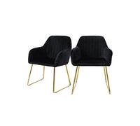 ML-Design Set de 2 Chaises de Salle à Manger, Noir, Assise Rembourrée en Velours, Pieds Dorés en Métal, avec Dossier et Accoudoirs Ergonomiques, Fauteuil Moderne de Salon Bureau Chambre Cuisine