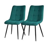 ML-Design Set de 2 Chaises de Salle à Manger Pétrole, avec Revêtement en Tissu Polyester et Pieds Métalliques Noir, Chaises de Cuisine avec Dossier, Chaises Rembourrées pour Salon Bureau, Kit Montage