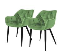 ML-Design Set de 2 Chaises de Salle à Manger, Sauge, Assise Rembourrée en Velours, Pieds Métalliques Noir, avec Dossier et Accoudoirs Ergonomiques, Fauteuil Moderne de Salon Bureau Chambre Cuisine