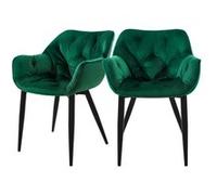 ML-Design Set de 2 Chaises de Salle à Manger, Vert Foncé, Assise Rembourrée en Velours, Pieds Métalliques Noir, avec Dossier et Accoudoirs Ergonomiques, Fauteuil Moderne Salon Bureau Chambre Cuisine
