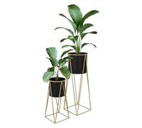ML-Design Set de 2 Supports de Plantes, 21,8x22x47cm/25x25x71cm, Rond, Noir/Doré, en Acier Revêtu par Poudre, Tabouret pour Pots de Fleurs, Métallique, Porte Décoratif Salon Entrée Blacon Terrasse