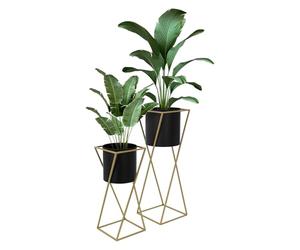 ML-Design Set de 2 Supports de Plantes, 21x21x47/25x25x71 cm, en Acier, Doré/Noir, Pots de Fleurs avec Cache-Pot, Porte-Fleur Décoratif, Tabouret de Moderne pour Salon Entrée Bureau Salle de Séjour