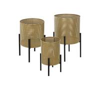ML-Design Set de 3 Supports de Plantes, Noir et Or, en Acier, Support de Pots de Fleurs avec Cache-Pot, Porte-Fleurs Décoratif en Métal, Tabouret de Fleurs Moderne Colonne pour Salon, Entrée, Terrasse