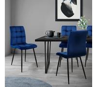 ML-Design Set de 4 Chaise de Salle à Manger, Bleu Foncé, Revêtement en Velours, Pieds en Métal Noir, avec Dossier Ergonomique, Design Moderne, pour Le Salon Bureau Chambre Cuisine Table à Manger