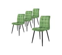 ML-Design Set de 4 Chaise de Salle à Manger, Sauge, Revêtement en Velours, Pieds Métal Noir, avec Dossier Ergonomique, Design Moderne, pour Le Salon Bureau Chambre Cuisine Table à Manger, Kit Montage