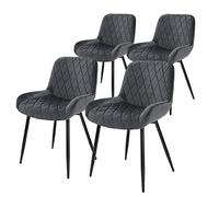 ML-Design Set de 4 Chaises de Salle à Manger - Anthracite - Style Rétro - Assise Rembourrée en Velours - Pieds en Métal Noir - Dossier et Accoudoirs - Fauteuil Moderne de Salon/Bureau/Chambre/Cuisine