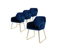 ML-Design Set de 4 Chaises de Salle à Manger, Bleu, Assise Rembourrée en Velours, Pieds