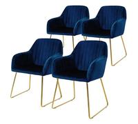 ML-Design Set de 4 Chaises de Salle à Manger, Bleu, Assise Rembourrée en Velours, Pieds Dorés en Métal, avec Dossier et Accoudoirs Ergonomiques, Fauteuil Moderne de Salon Bureau Chambre Cuisine
