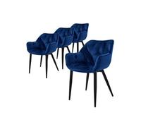 ML-Design Set de 4 Chaises de Salle à Manger, Bleu Foncé, Assise Rembourrée en Velours,