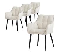 ML-Design Set de 4 Chaises de Salle à Manger en Tissu Éponge, Crème, Chaise de Cuisine avec Assise Rembourrée Épaisse et Pieds Métalliques, Dossier et Accoudoirs, Fauteuil Ergonomique, Design Élégant