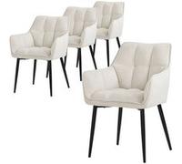 ML-Design Set de 4 Chaises de Salle à Manger en Tissu Éponge, Crème, Chaise de Cuisine avec Assise Rembourrée Épaisse et Pieds Métalliques, Dossier et Accoudoirs, Fauteuil Ergonomique, Design Élégant