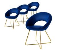 ML-Design Set de 4 Chaises de Salle à Manger, en Velours, Bleu, avec Dossier en Demi-Coque Rond, Pieds en Forme de X Métalliques Dorés, Fauteuil Ergonomique de Table à Manger, Chaise Rembourrée