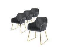 ML-Design Set de 4 Chaises de Salle à Manger, Gris, Assise Rembourrée en Velours, Pieds Dorés en Métal, avec Dossier et Accoudoirs Ergonomiques, Fauteuil Moderne de Salon Bureau Chambre Cuisine