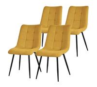ML-Design Set de 4 Chaises de Salle à Manger Jaune Moutarde, avec Revêtement en Tissu Polyester et Pieds Métalliques Noirs, Chaises de Cuisine avec Dossier, Chaises Rembourrées pour Salon Bureau