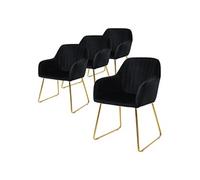 ML-Design Set de 4 Chaises de Salle à Manger, Noir, Assise Rembourrée en Velours, Pieds Dorés en Métal, avec Dossier et Accoudoirs Ergonomiques, Fauteuil Moderne de Salon Bureau Chambre Cuisine